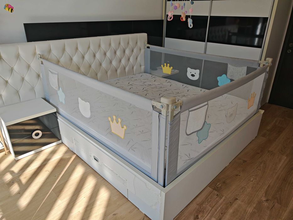 Set 3 bariere protectie culisante pentru pat 180x200, inaltime reglabila 68-98 cm