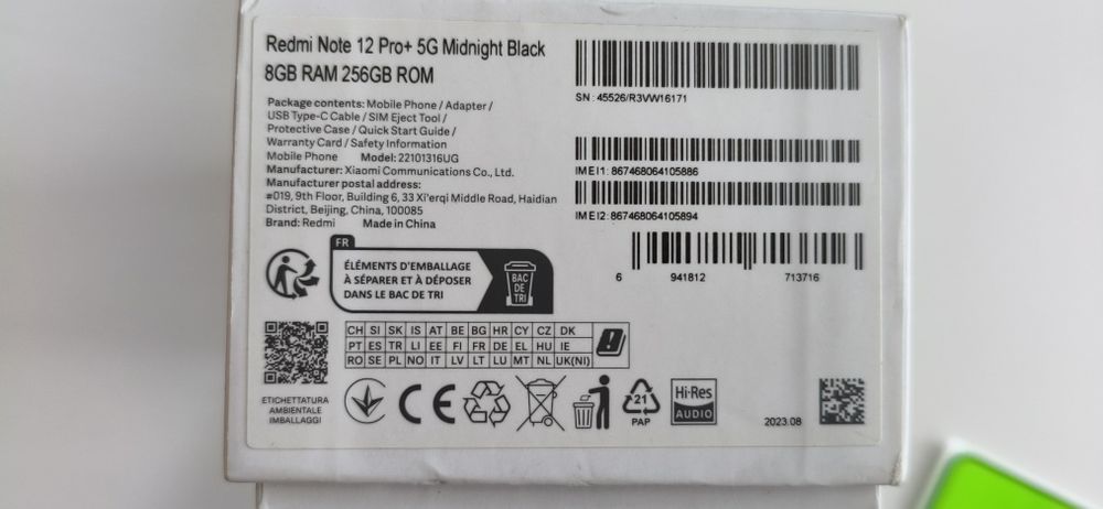 Xiaomi Note 12 Pro  plus 5 G  256 gb
