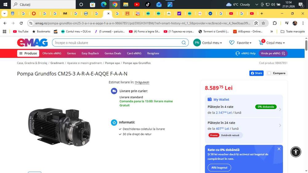 Grundfos  CM3-3 ARAV Pompă de aspirație cu capăt orizontal 220/380v