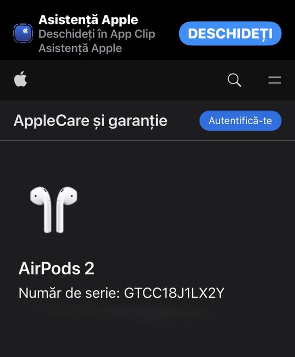 Casti audio AirPods 2 originale, stare perfecta de functionare
