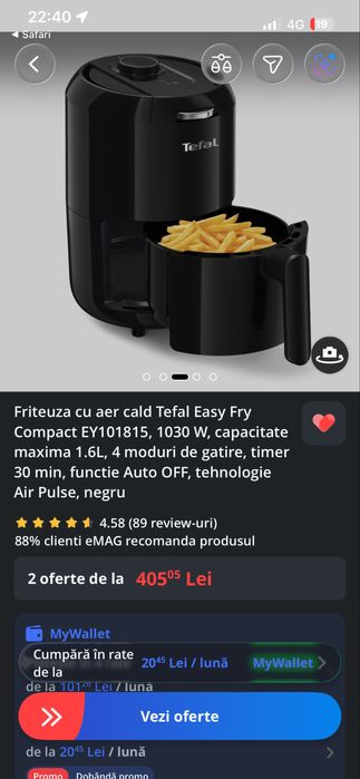 Air fryer friteuza aer cald Tefal 1.6L