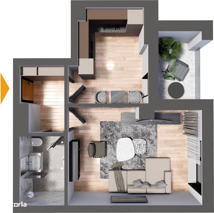 1 cameră- Ultimul apartament etaj 1/ 2,5 km de Palas Bloc nou