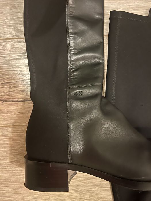 Дамски кожени ботуши над коляното Calvin Klein от смесена медия