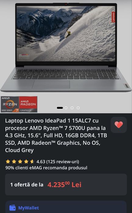 Laptop Lenovo Ideapad 1 AMD Ryzen