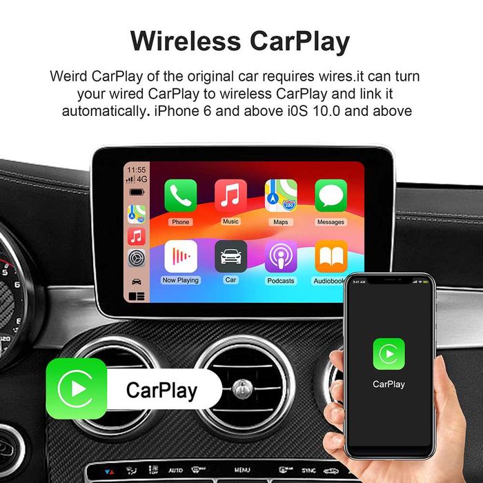 Безжичен CarPlay & Android Auto AI Car Video Box – YouTube, Netflix, Android 13 за Кола