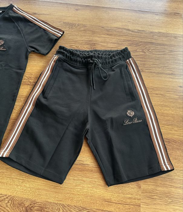 Мъжки,памучен,черен къс комплект Loro Piana с бродирано лого