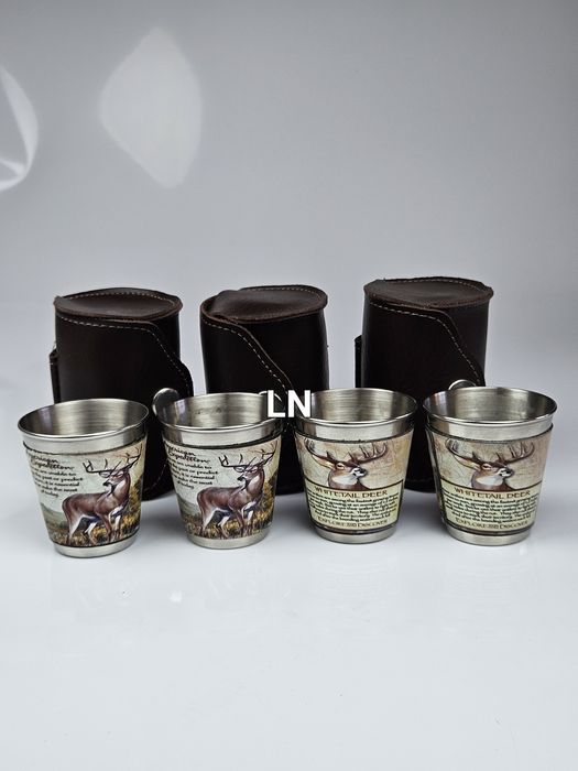 Метални чаши в кожен калъф - 4 бр., 4 размера