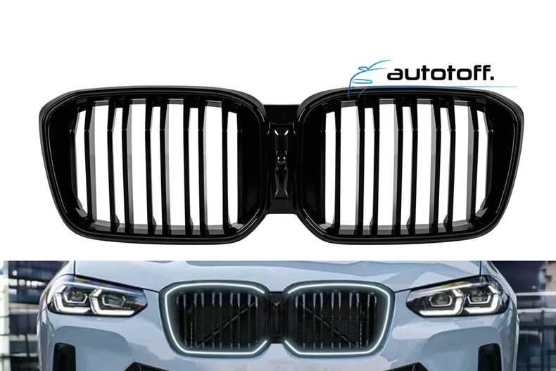 Grila dubla compatibila cu BMW X3 G01 X4 G02 Facelift (22-24) Negru lucios cu LED