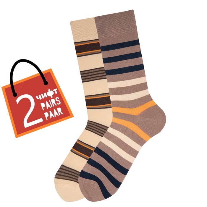 Памучни мъжки чорапи с десен, 2 броя, безшевни и с мек ластик