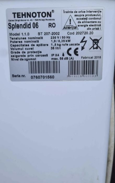 Mașină de spălat Tehnoton Spendid semiautomată cu încălzitor.NU TRIMIT