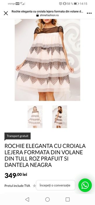 Vând Rochie Roz cu volane  dantela neagra. Mărimea L