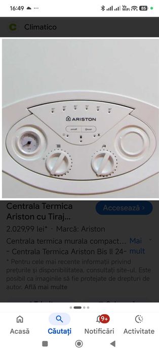 Centrala termica Ariston bis 24 ff,cos de evacuare plus termostat ambient funcționale și în stare bună!