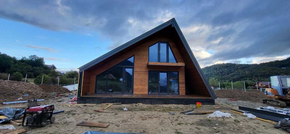 Cabana stil A-Frame, Casa, Foisoare si Terase din structura de lemn
