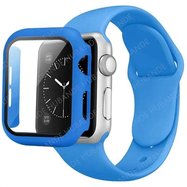 Curea silicon + protectie ecran ceas Apple Watch 10 9 8 7 42/44/45 mm