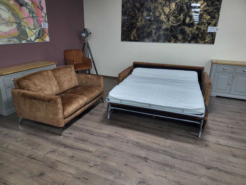 Дизайнерски кафяв комплект дивани от плат кадифе тройка и двойка