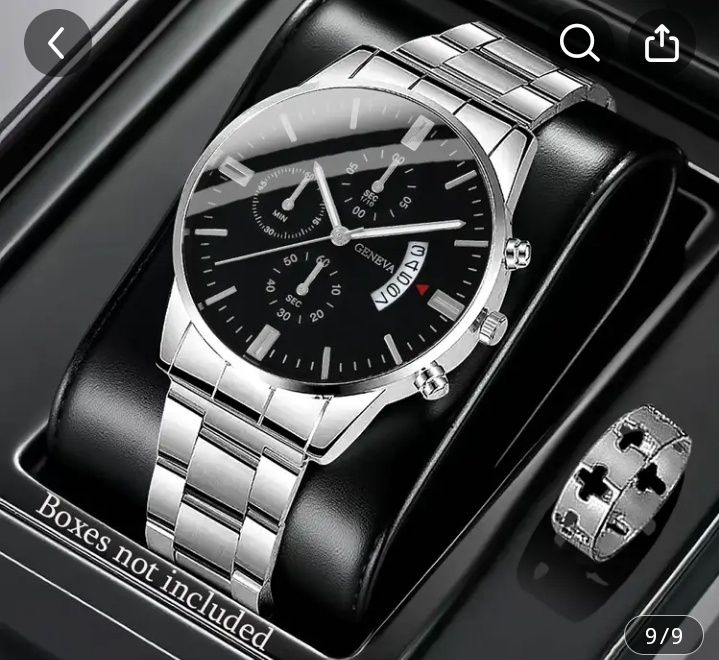 Комплект от луксозен мъжки моден часовник с календар и бижу