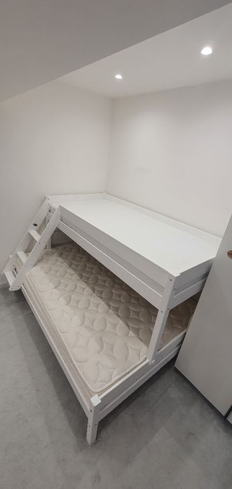 Pat etajat copii,Lemn masiv 90/140 x 200 cm ALB