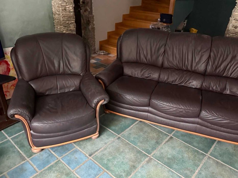 Кожена гарнитура от естествена кожа – 3+1+1, масивна