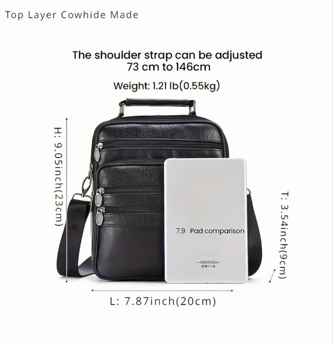 Мъжка дизайнерска ежедневна и стилна чанта с ципове/Кафява естест.кожа