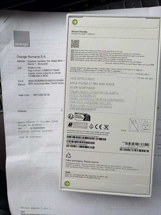 iPhone 17 Pro Max NOU SIGILAT 256g Alb Neverlock Factura Garantie 2ani