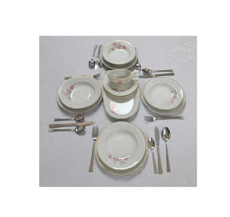 Set de masă Apulum din porțelan + tacâmuri inox  pentru 4 persoane