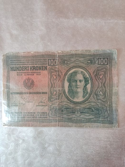 Bancnota 100 coroane Austroungaria anul 1912.