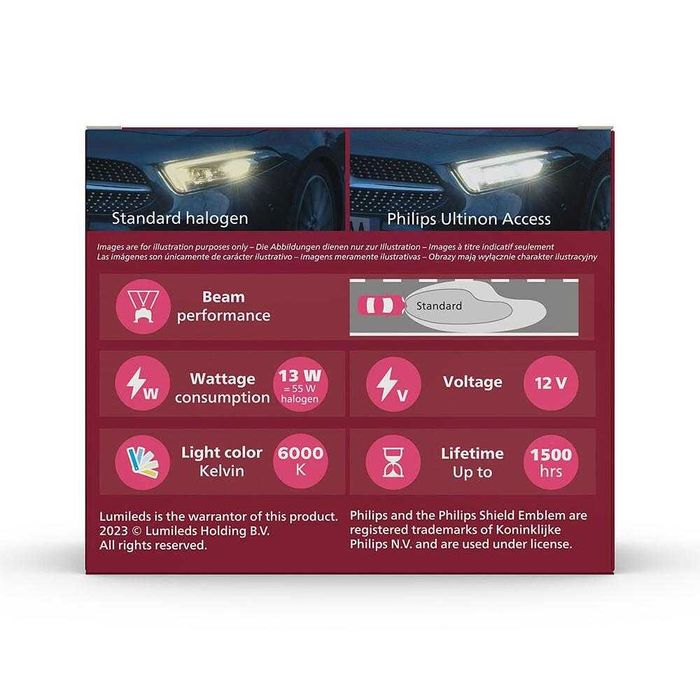 LED крушки за автомобил H3, Philips Ultinon Access 2500, 12V 20W 2БР