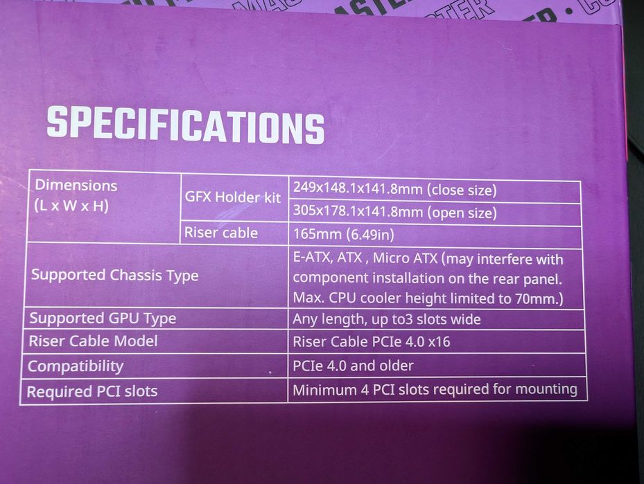 Вертикален адаптер/GPU riser, Coolermaster, PCIe4, универсален, mATX+