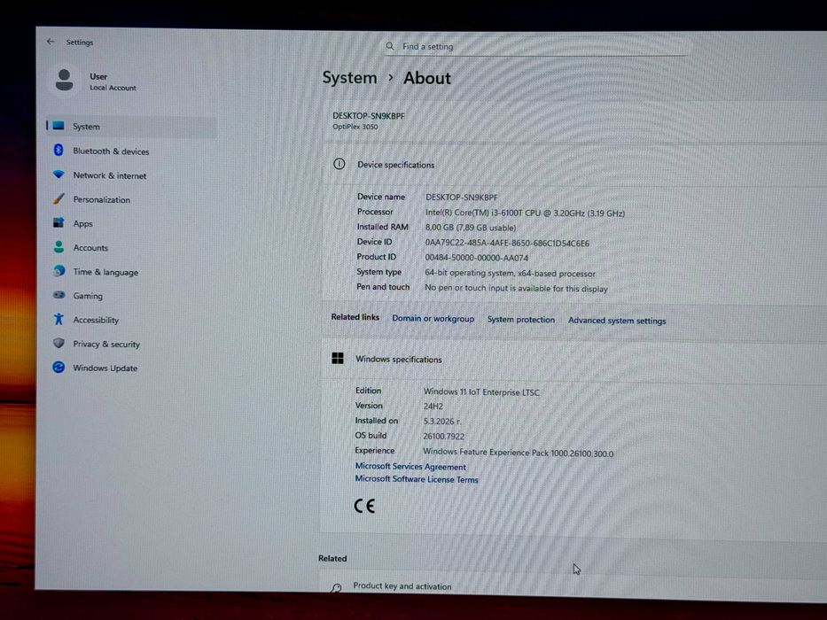 Мини компютър Dell OptiPlex 3050 Micro i3-6100T 8 GB RAM 240 GB SSD
