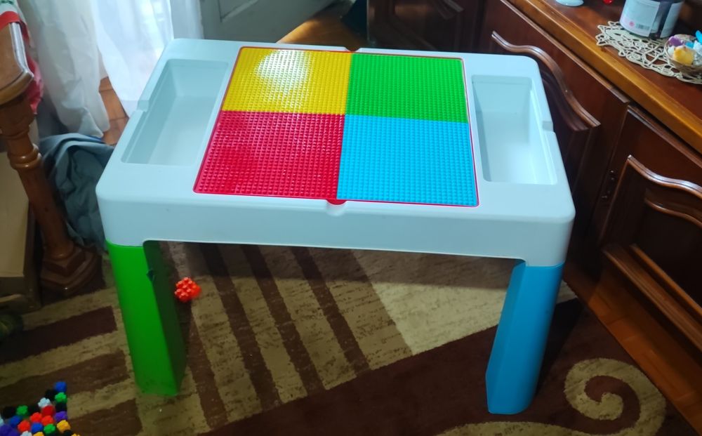 Măsuță cu scaun copii tip lego bebe activități depozitare jucării Masă