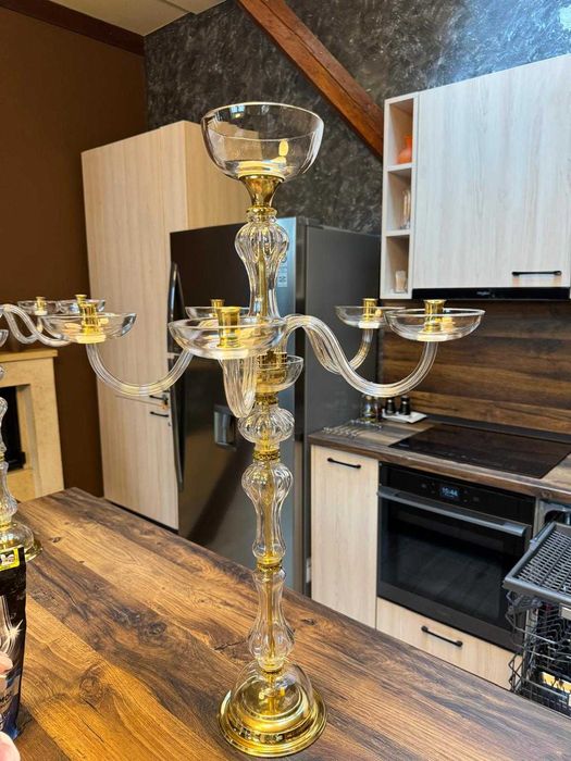 Sfeșnic decorativ din cristal inaltime 85 cm – detalii aurii