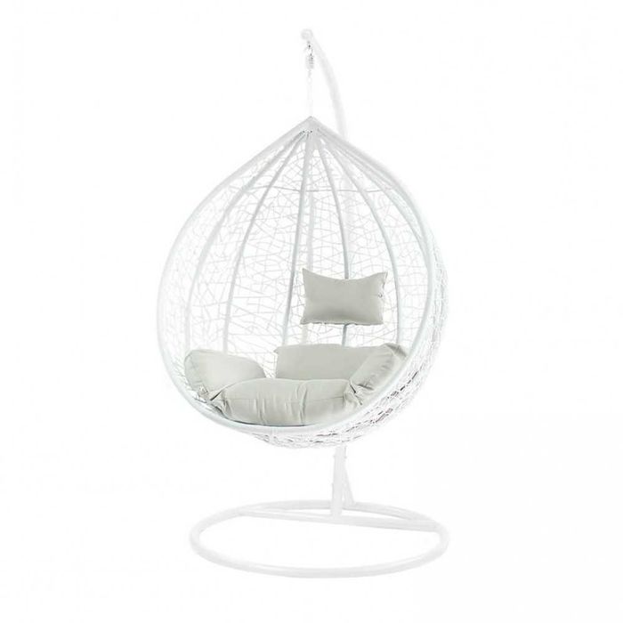 Луксозна градинска люлка тип гнездо бяла и сива