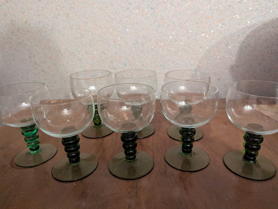 Pahare vintage superbe retro VERDE FUMURIU – set 8 buc – sticlă groas