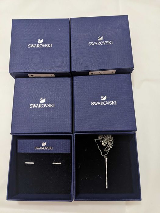 Set Swarovski Only (Colier Y + Cercei), rodiat, nou