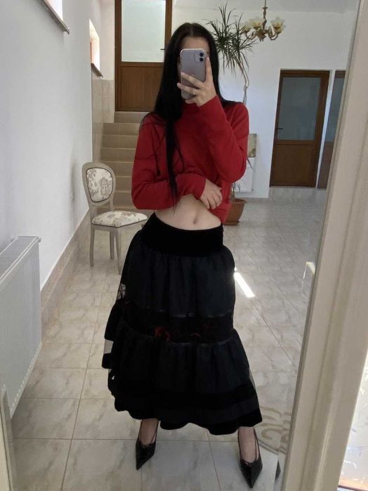 Fusta midi Agnes Toma - CU ETICHETA (catifea neagra si dantela)