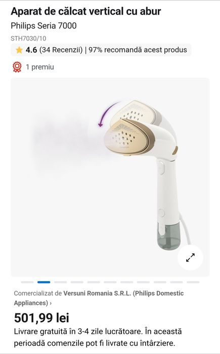 Philips Seria 7000 
aparat de calcat vertical cu abur
Foarte usor de u