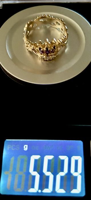 Inel Franklin Mint, aur 14K, diamante, ametiste