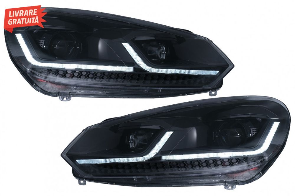 Faruri LED VW Golf 6 VI (2008-2013) Facelift G7.5 Design Negru Semnali