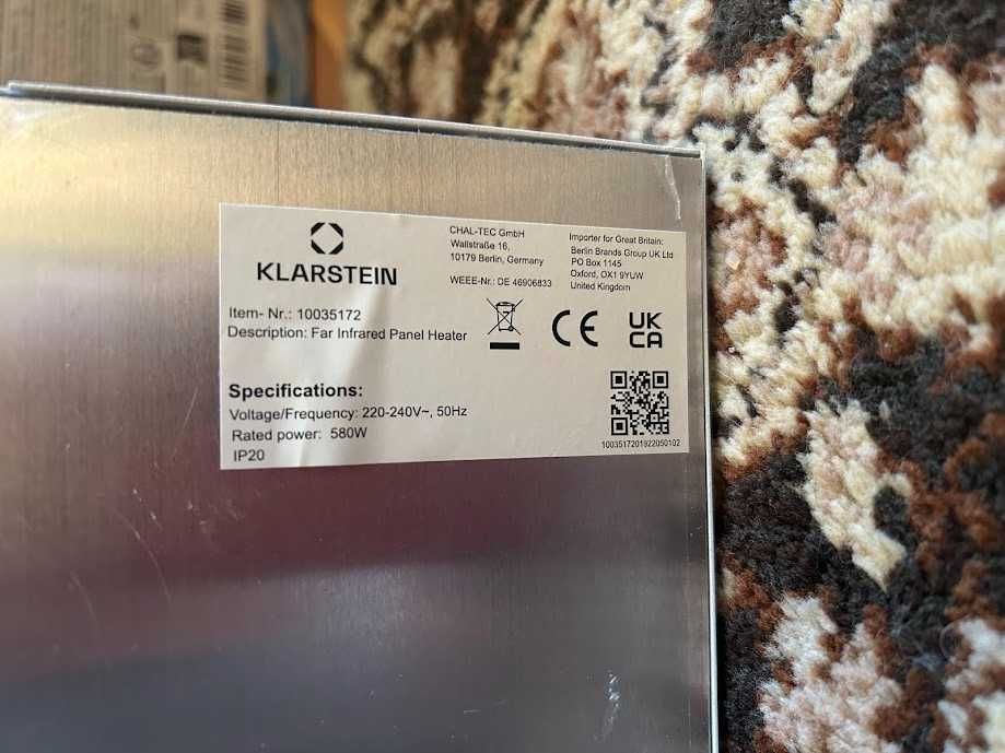 Инфрачервен отоплител панел/печка Klarstein - 580W