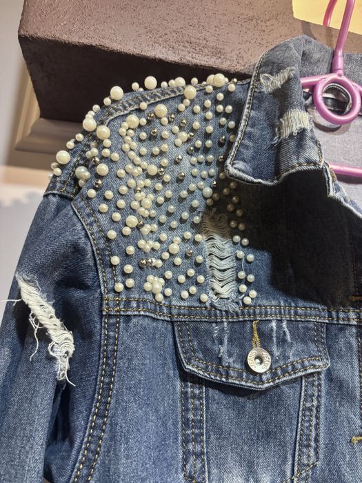 удължено дънково яке с перли