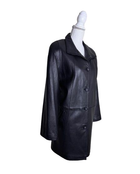 Trench (jacheta) negru din piele naturala