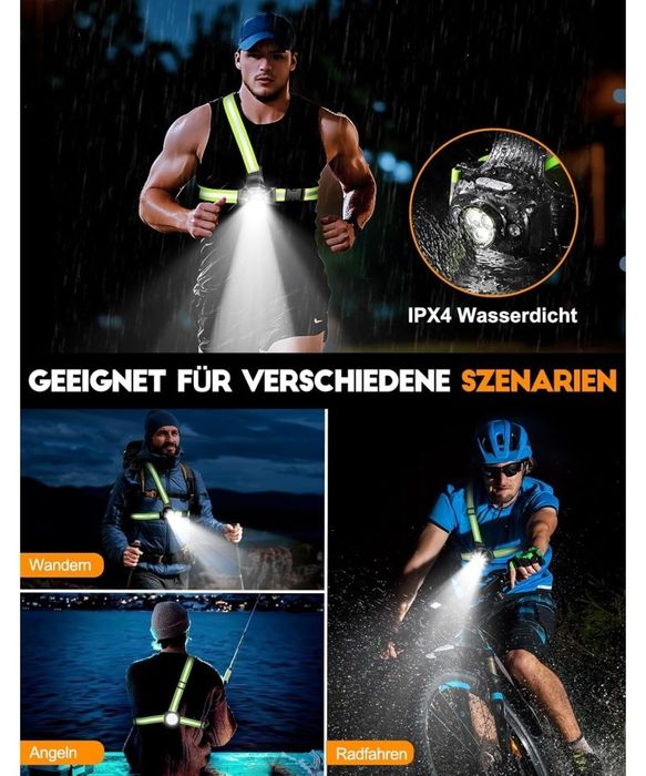 Lampa de alergare pentru piept cu banda reflectorizanta, 500 lumeni