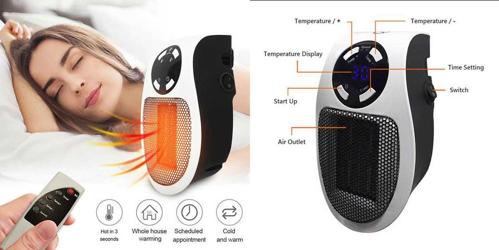 Aeroterma portabila 500W + telecomanda pentru priza. Produs nou!