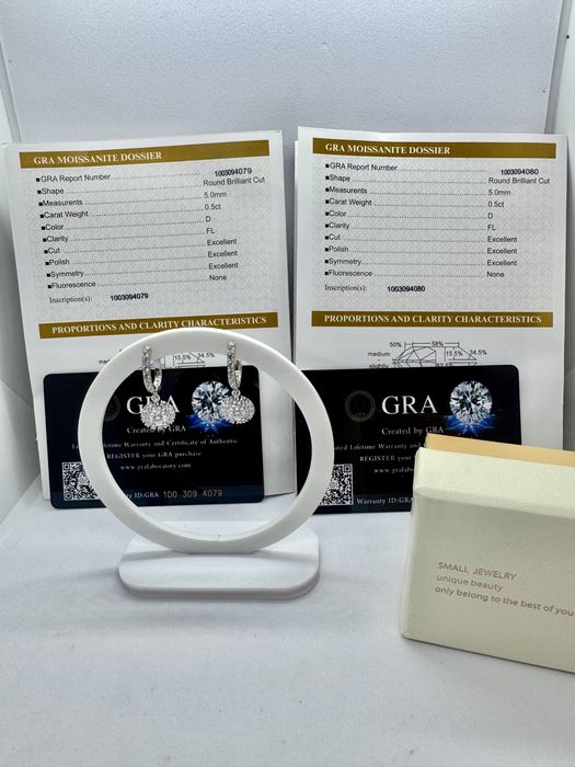 Сребърни обеци с мойсанит (Диамант) 0.5 карата