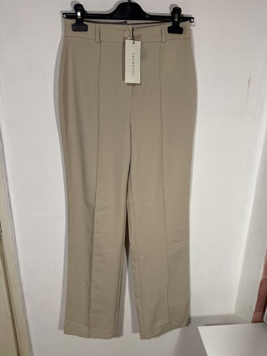 Pantaloni eleganți, de costum, pentru birou, crem, Trendyol, S (36)
