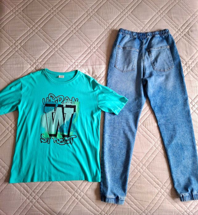 Почти нов детски лот от дънки H&M и тениска - размер 164/170 см