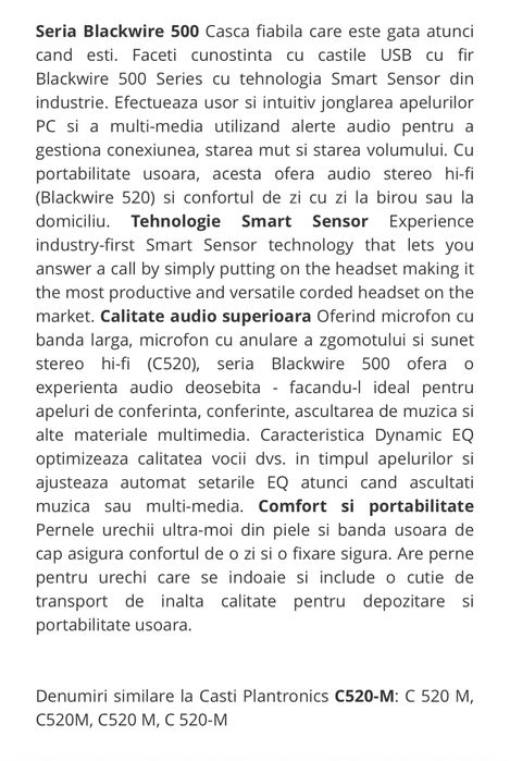 Casti Plantronics USB smart sensor