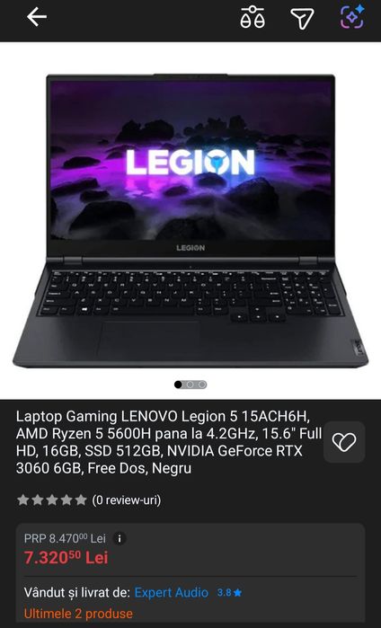 lenovo legion rtx 3060, ryzen 5 5600h , 16gb ram
