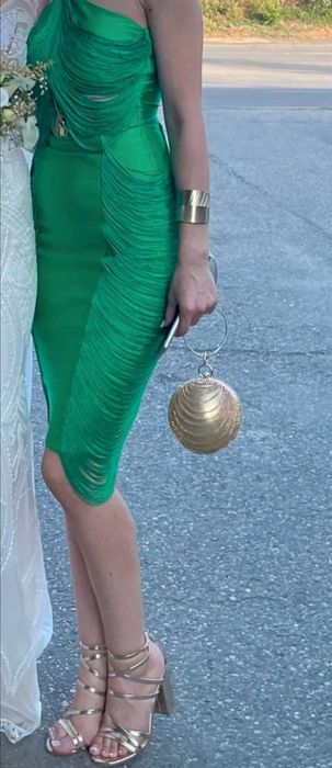 Rochie verde cu snururi BBY eleganta de ocazie