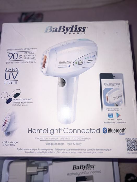 Epilator BaByliss IPL Homelight G946E, 300.000 impulsuri, Bluetooth, Alb